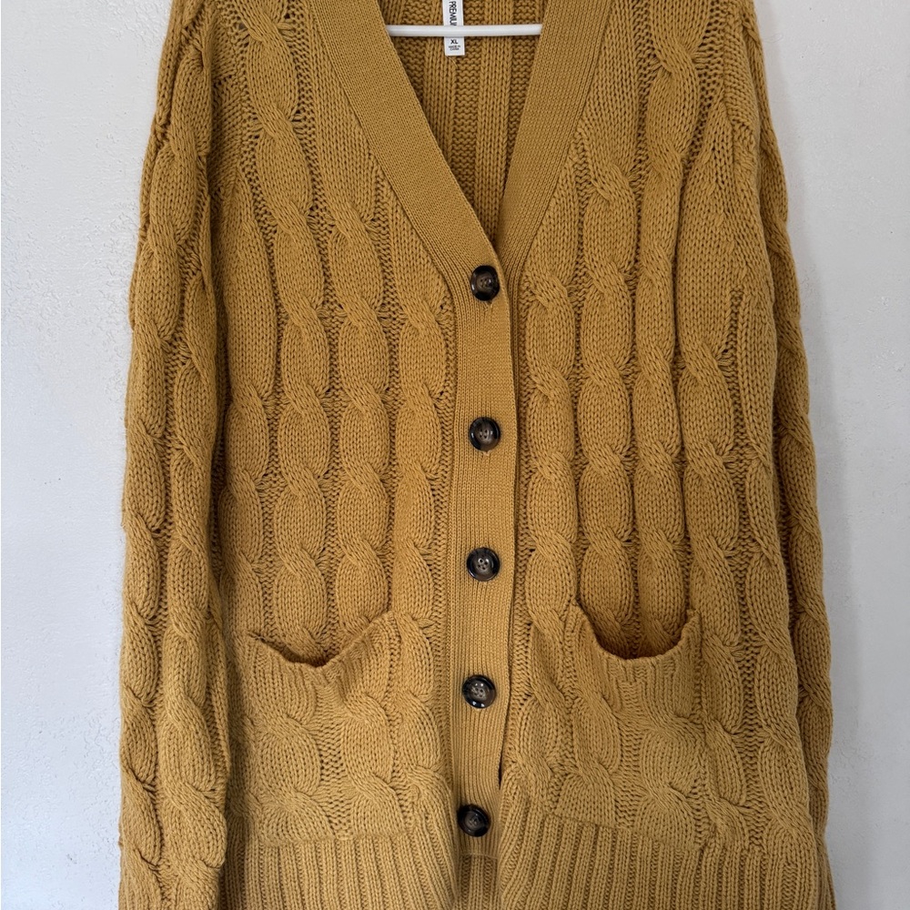 Cozy Cable Knit Cardigan Sweater - Mustard